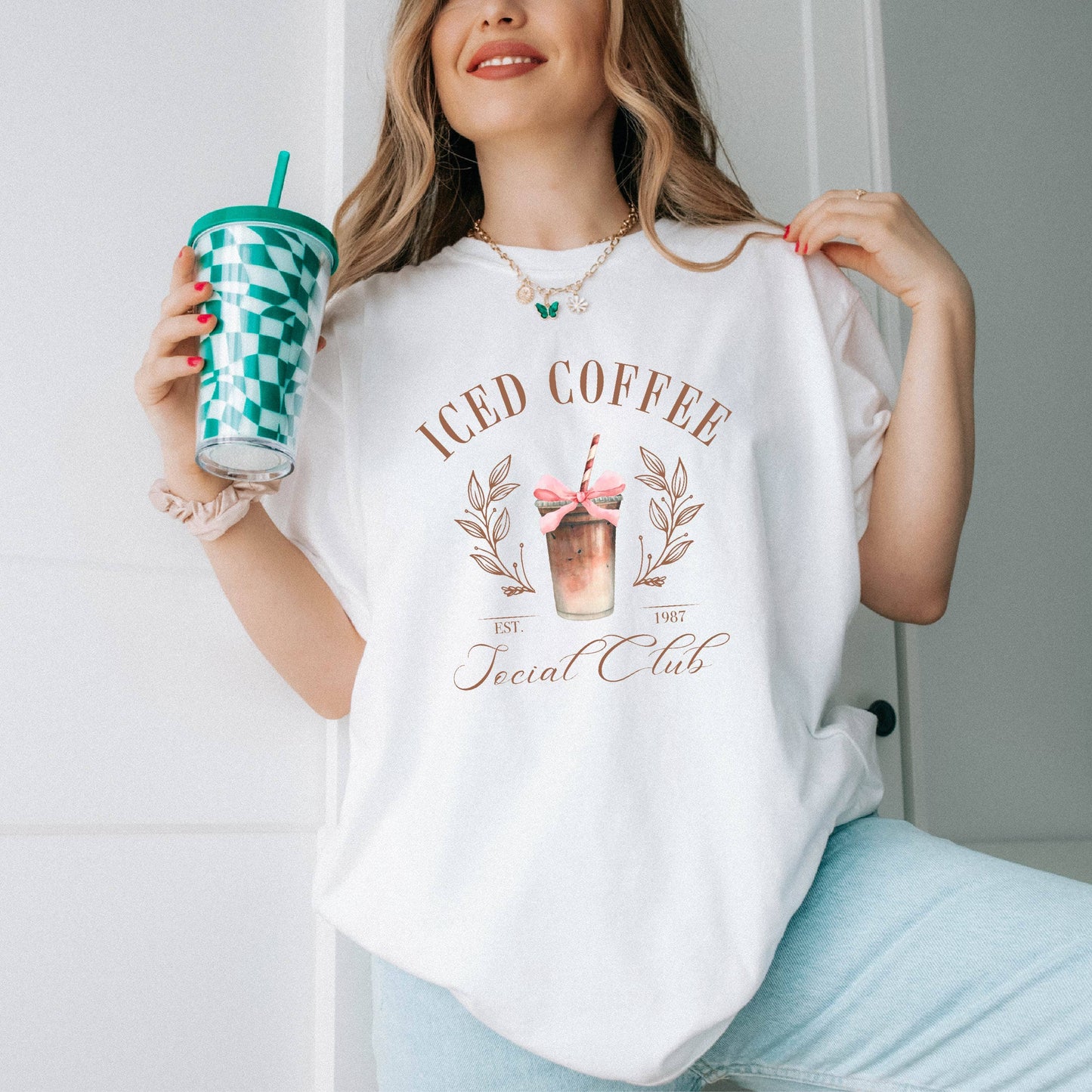 Iced Coffee Girly, Iced Coffee T Shirt, Preppy, Bow, Graphic