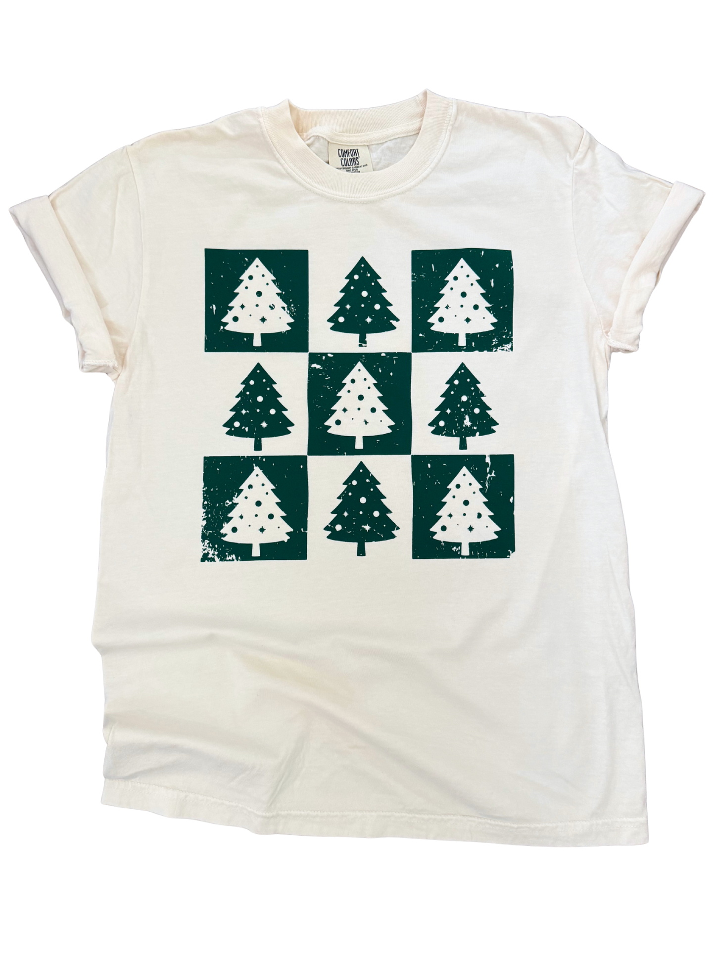 Retro Checkered Trees Christmas Tee