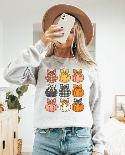 Fall Pumpkin Bow Crew Neck Sweatshirt | Trending