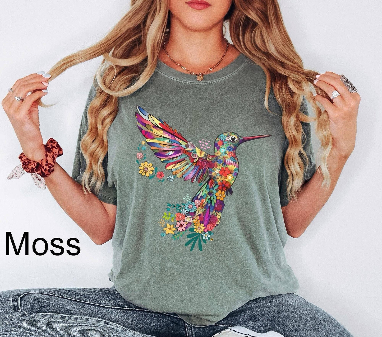 Floral Hummingbird Tee,Trendy Animal Lover Gift