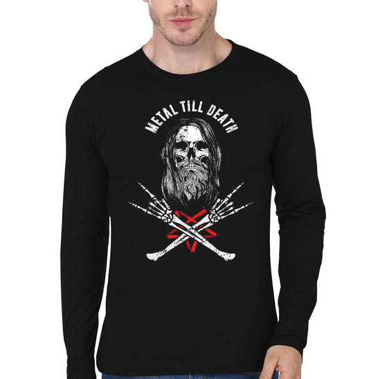 Rock Heavy Metal Till Death – Bearded Skull Metalhead Black T-Shirt