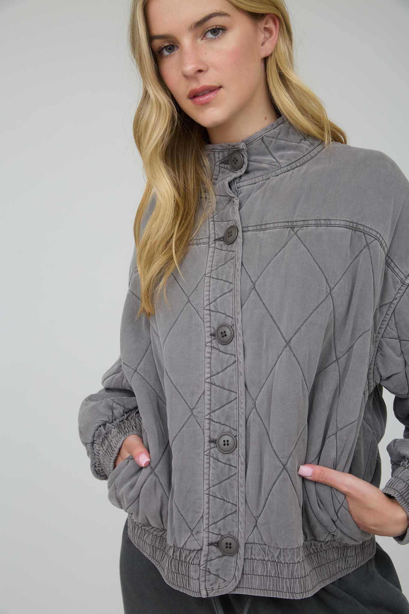 Washed Quilted Button Down Jacket