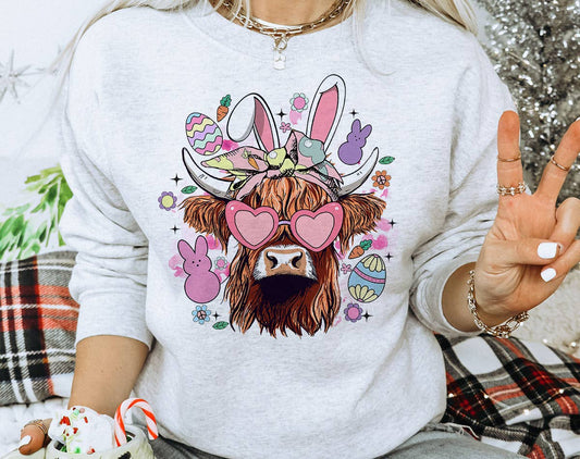 Easter Highland Cow - Cute Boho Easter Sweatshirt