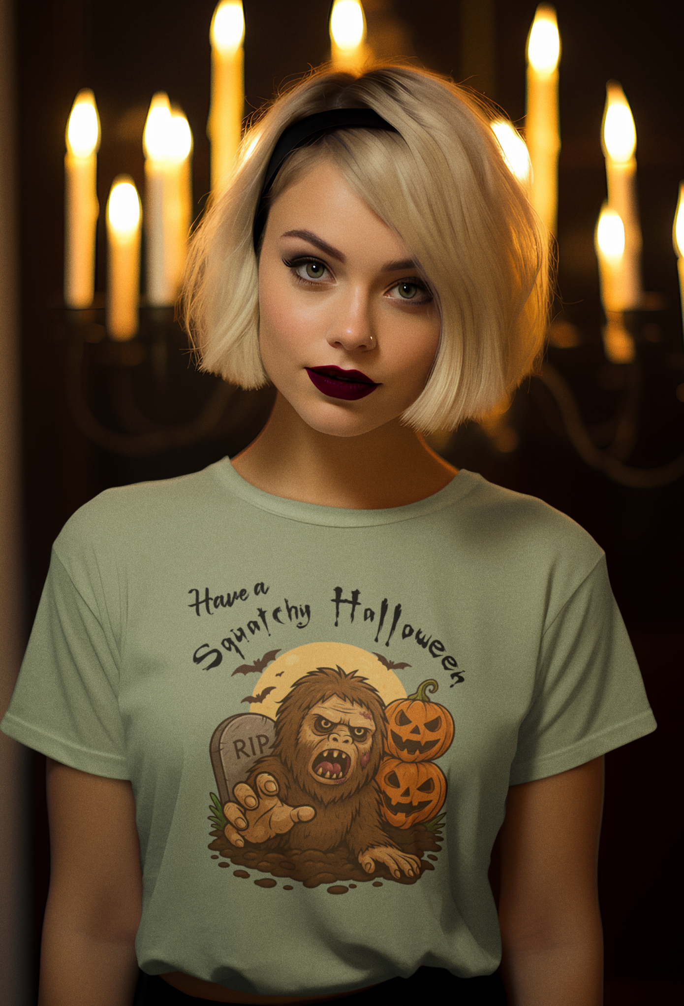 Have A Squatchy Halloween  T-Shirt (Stonewashed Green)