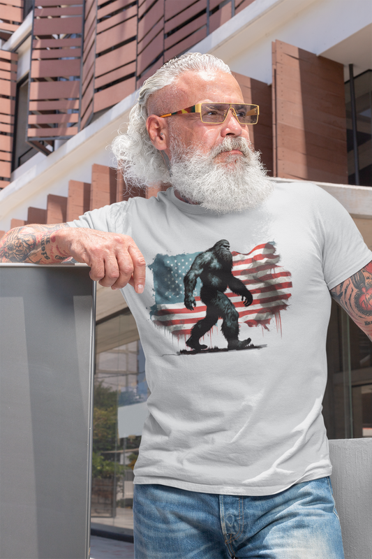 Full Bigfoot Us Flag T-Shirt (Grey)