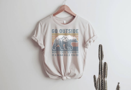 Go Outside Bear L Funny Nature Tee