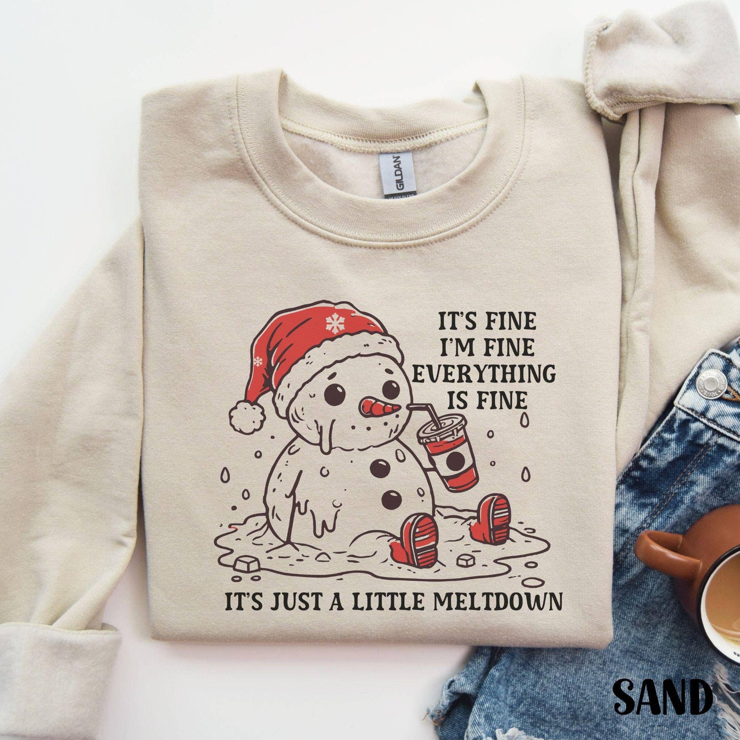Snowman Meltdown Funny Christmas Crewneck Sweater