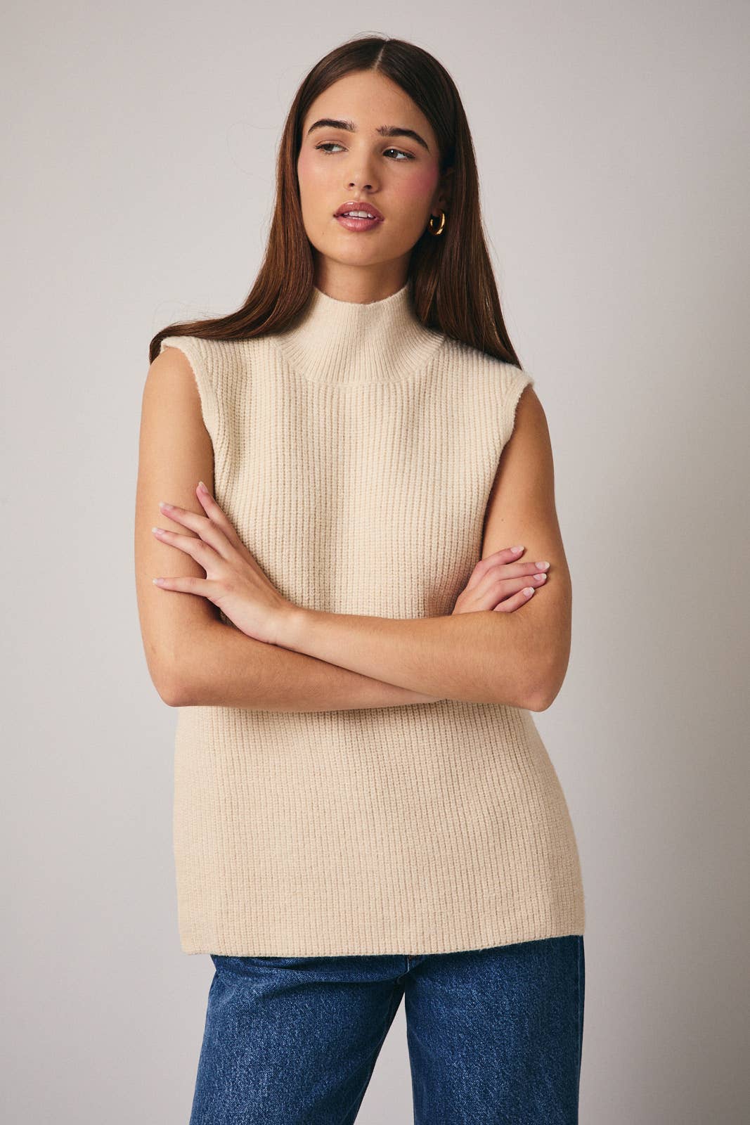 High Neck Sleeveless Sweater Top