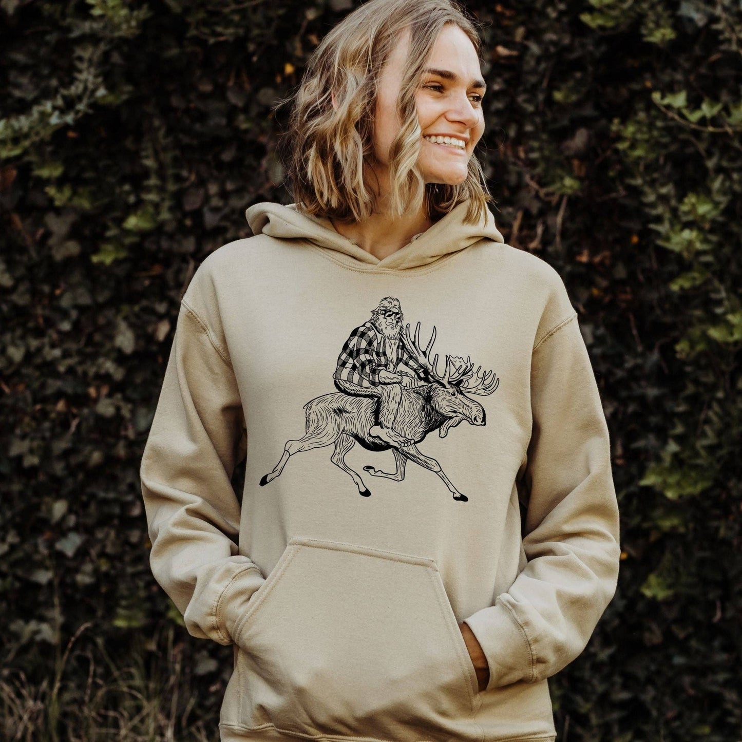 Bigfoot Riding Moose Crewneck Sweatshirt Hoodie 215