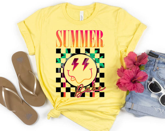 Summer Babe - Beach Smiley Face Retro Summer T-Shirt