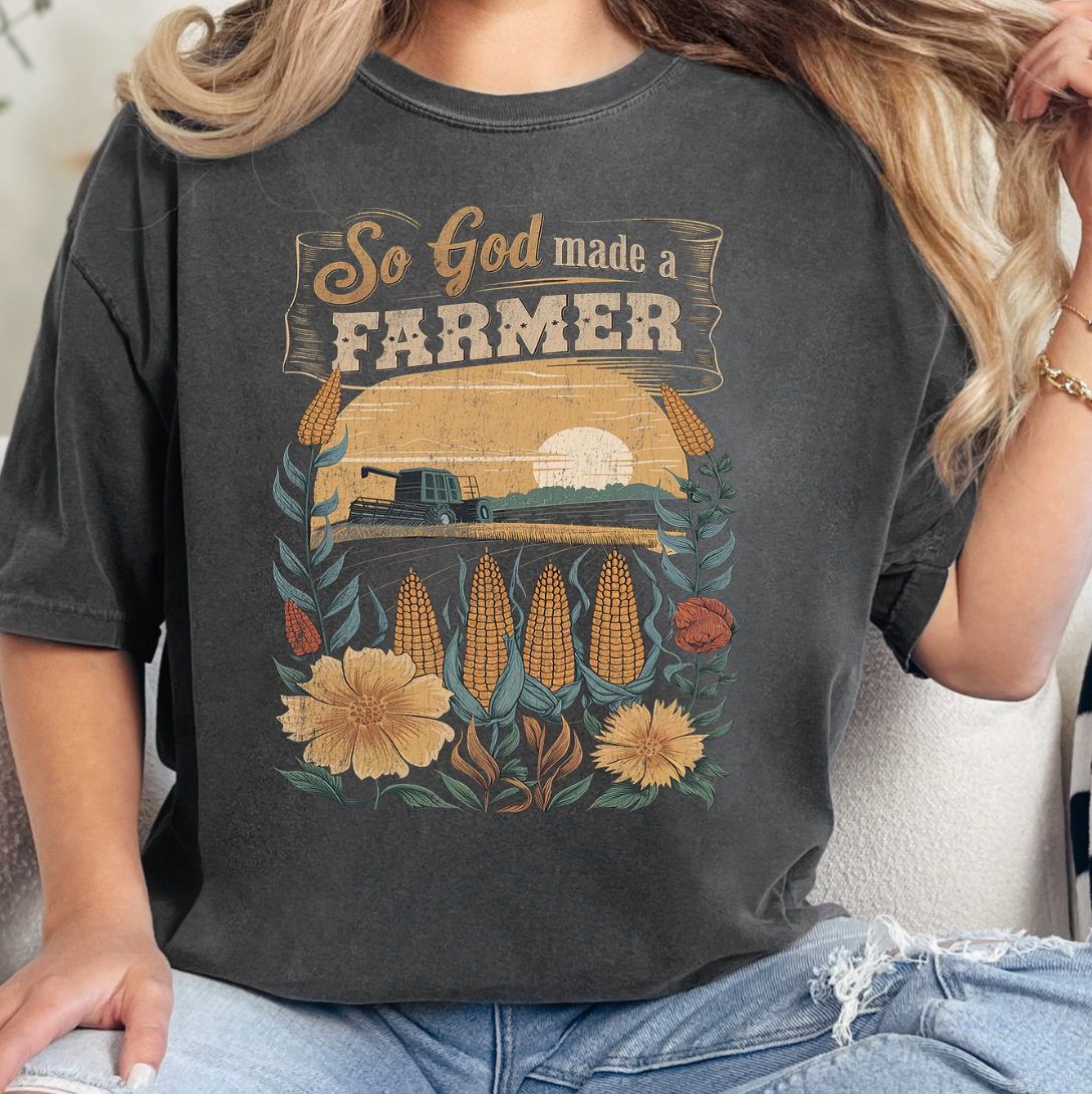 So God Made A Farmer Comfort Color Tee