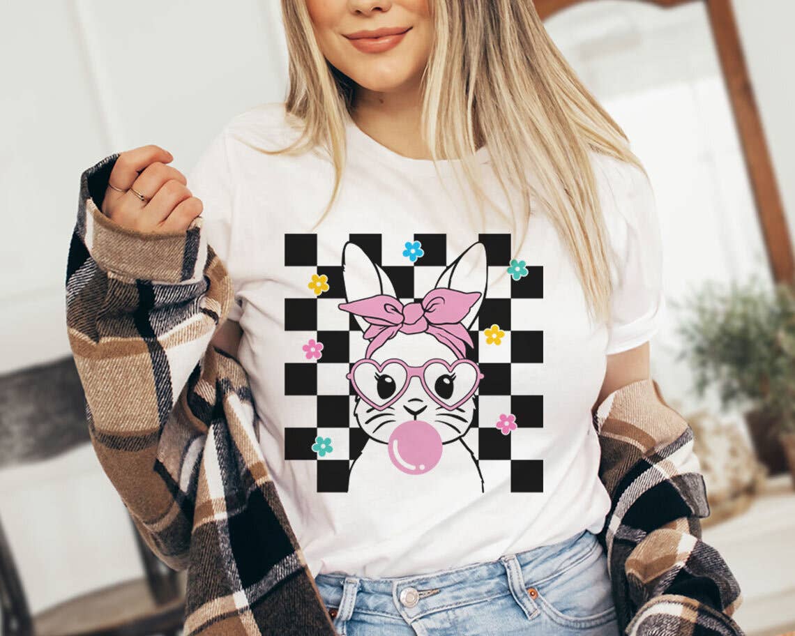 Easter Bunny Bubblegum Checkered - Cute Easter Shirt