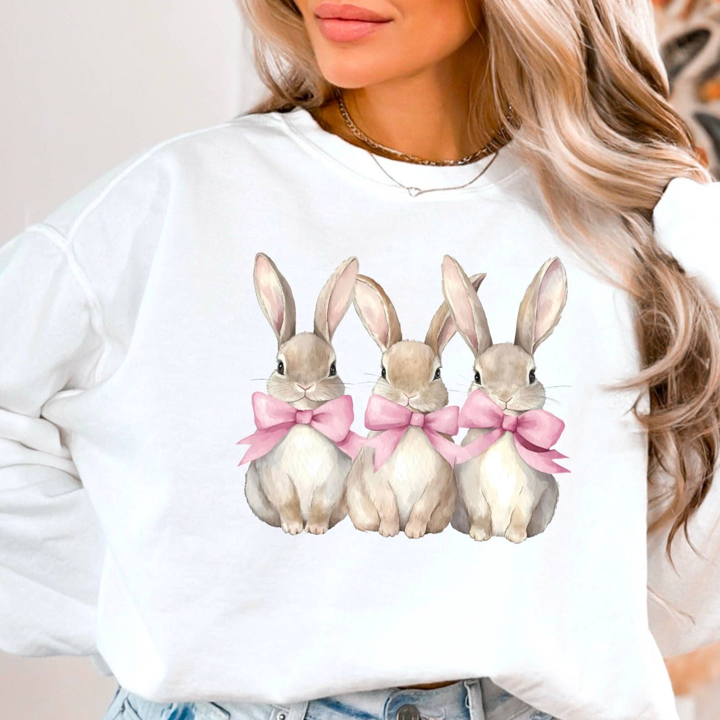 Coquette Easter Bunnies Front Facing Graphic Sweatshirt