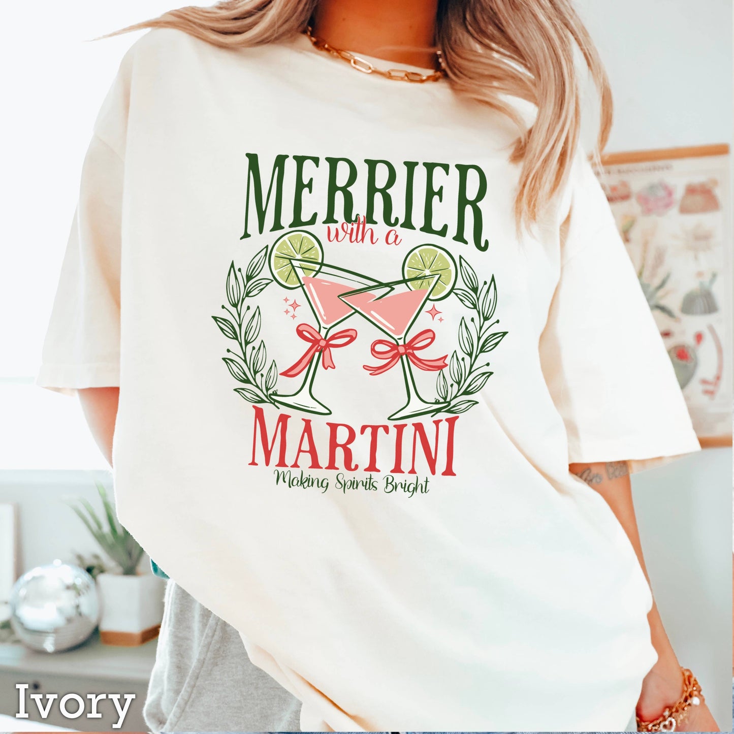 Merrier Martini Christmas Graphic Tee | Comfort Color
