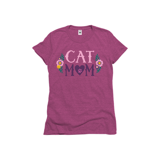 Cat Mom Ladies Graphic Tee Berry - 24pk