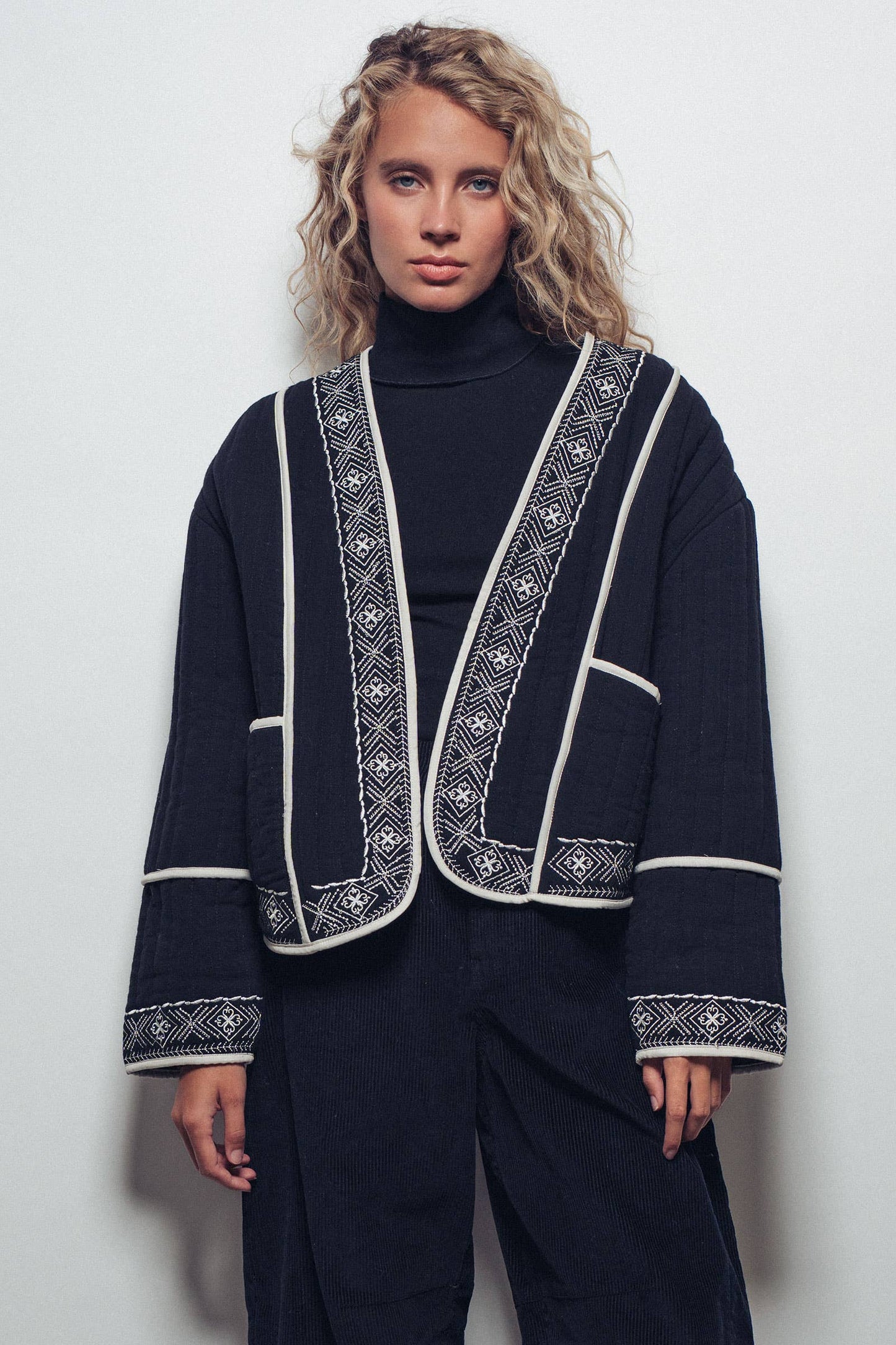 Boho Embroidered Quilted Western Cropped Jacket
