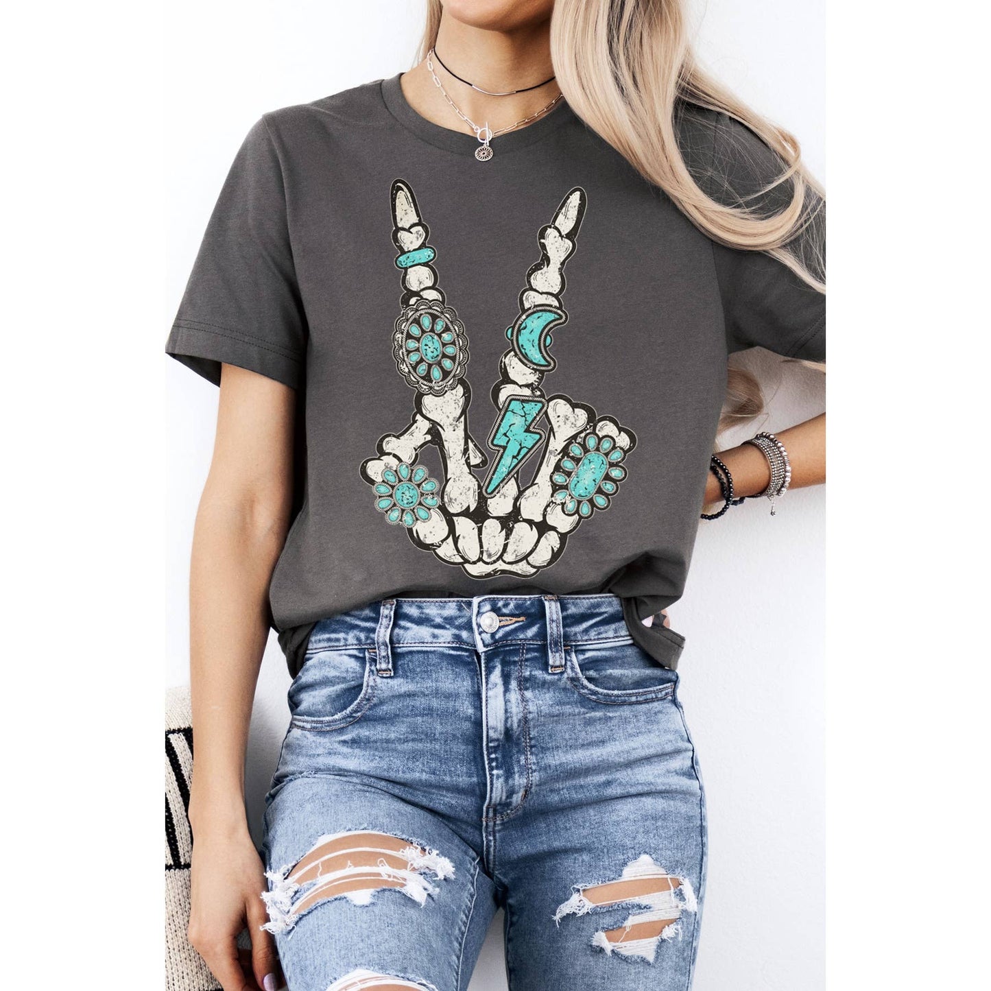 Skeleton Turquoise Peace Print - Short Sleeve Tee
