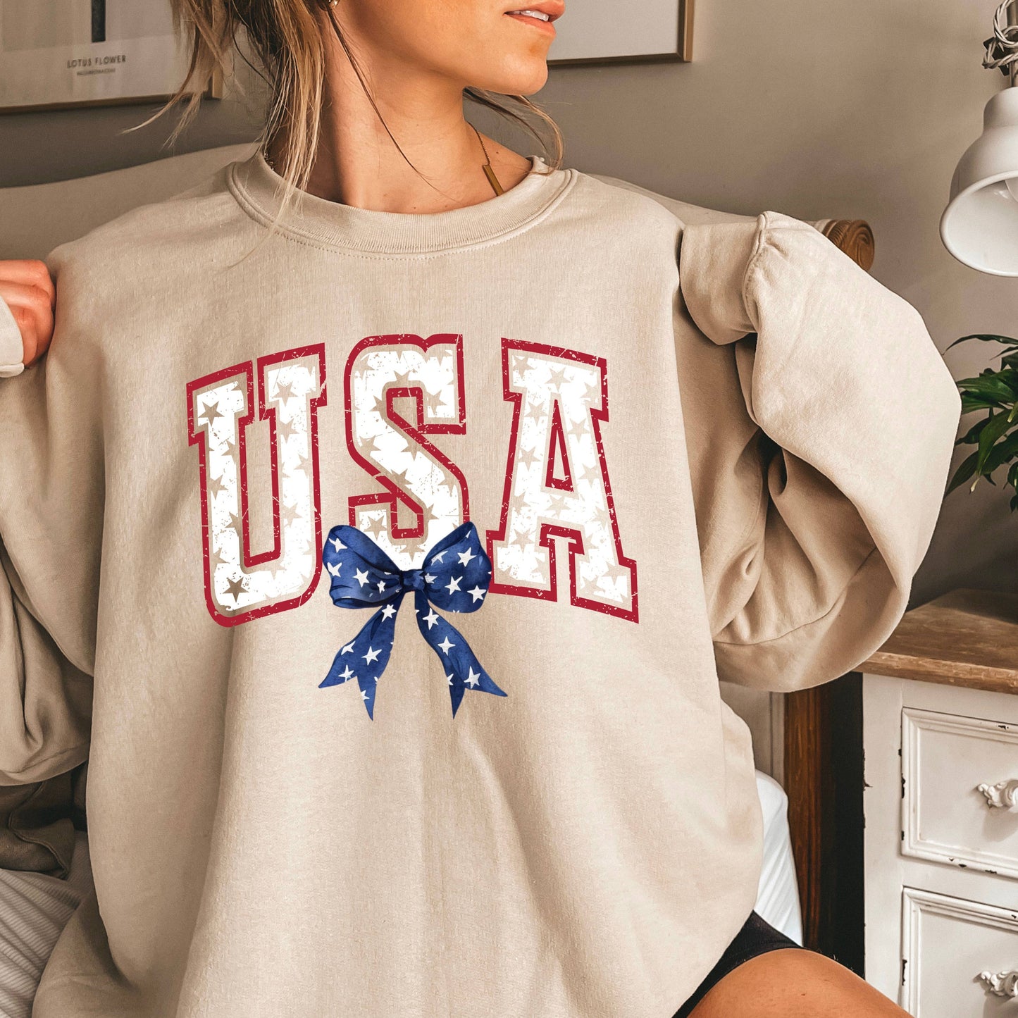 USA Bow and Stars July 4th Sweatshirt | Gildan Brand