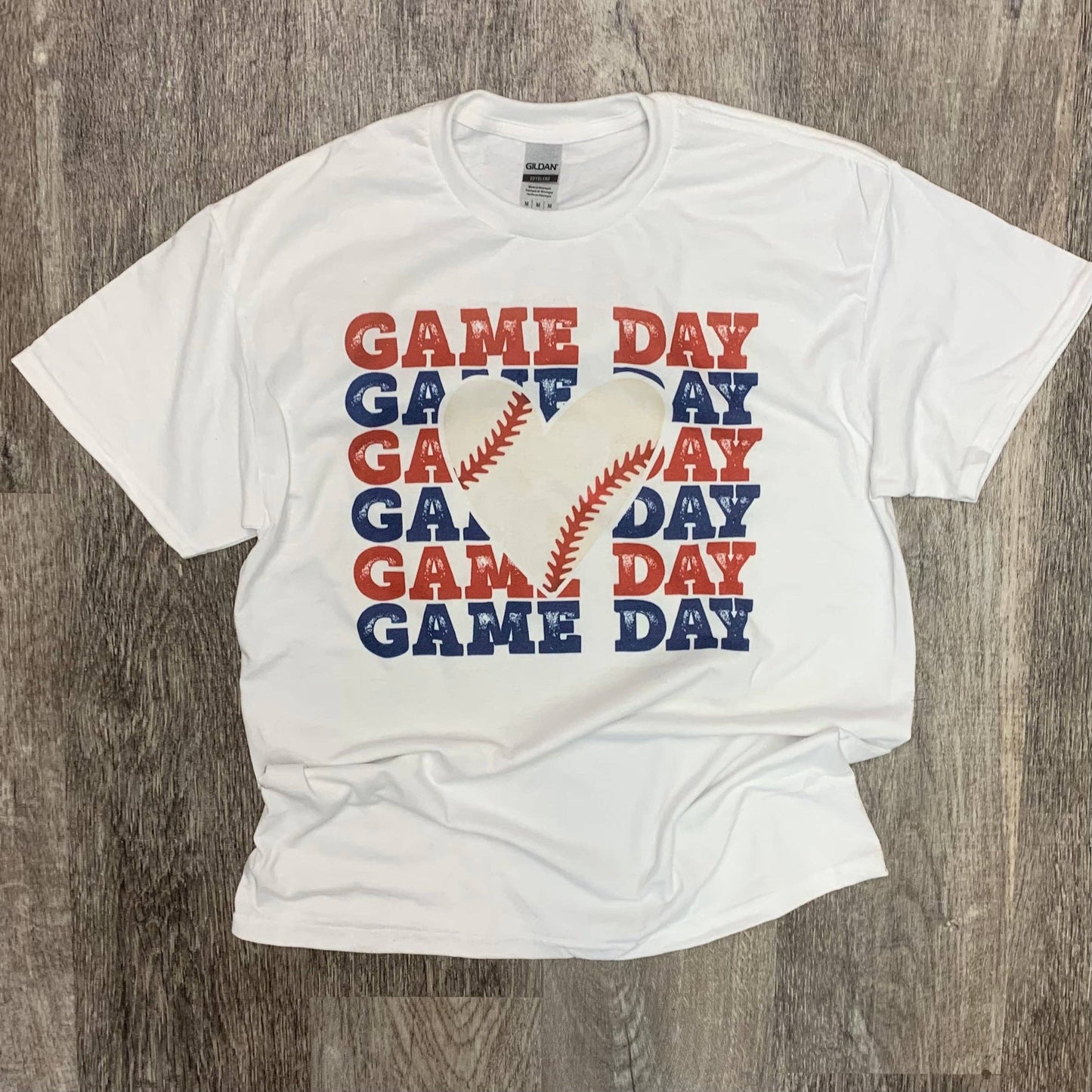 Baseball Game Day Stacked On White Tee
