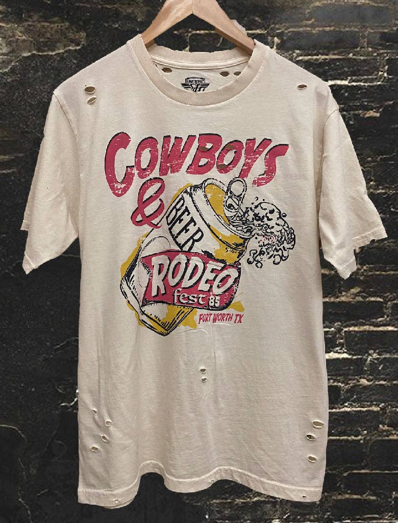 Cowboys and Beer Rodeo Fest Fort Worth Distressed 80's Vintage T Shirt