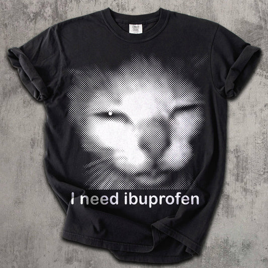 Ibuprofen Cat Graphic T-Shirt, Silly Kitten Meme Tee