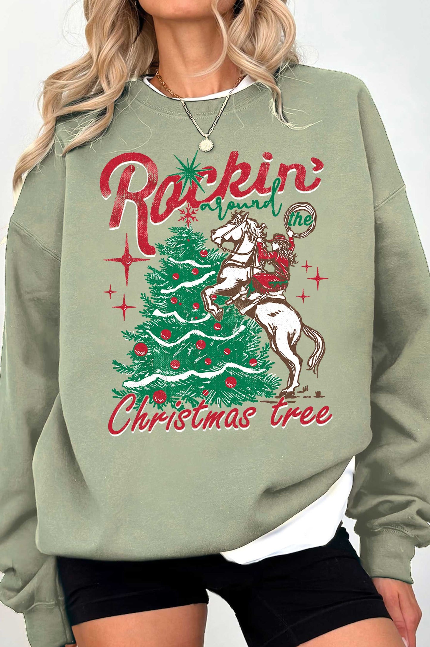 Rockin’ Around the Christmas Tree Graphic Brushed Sweatshirt