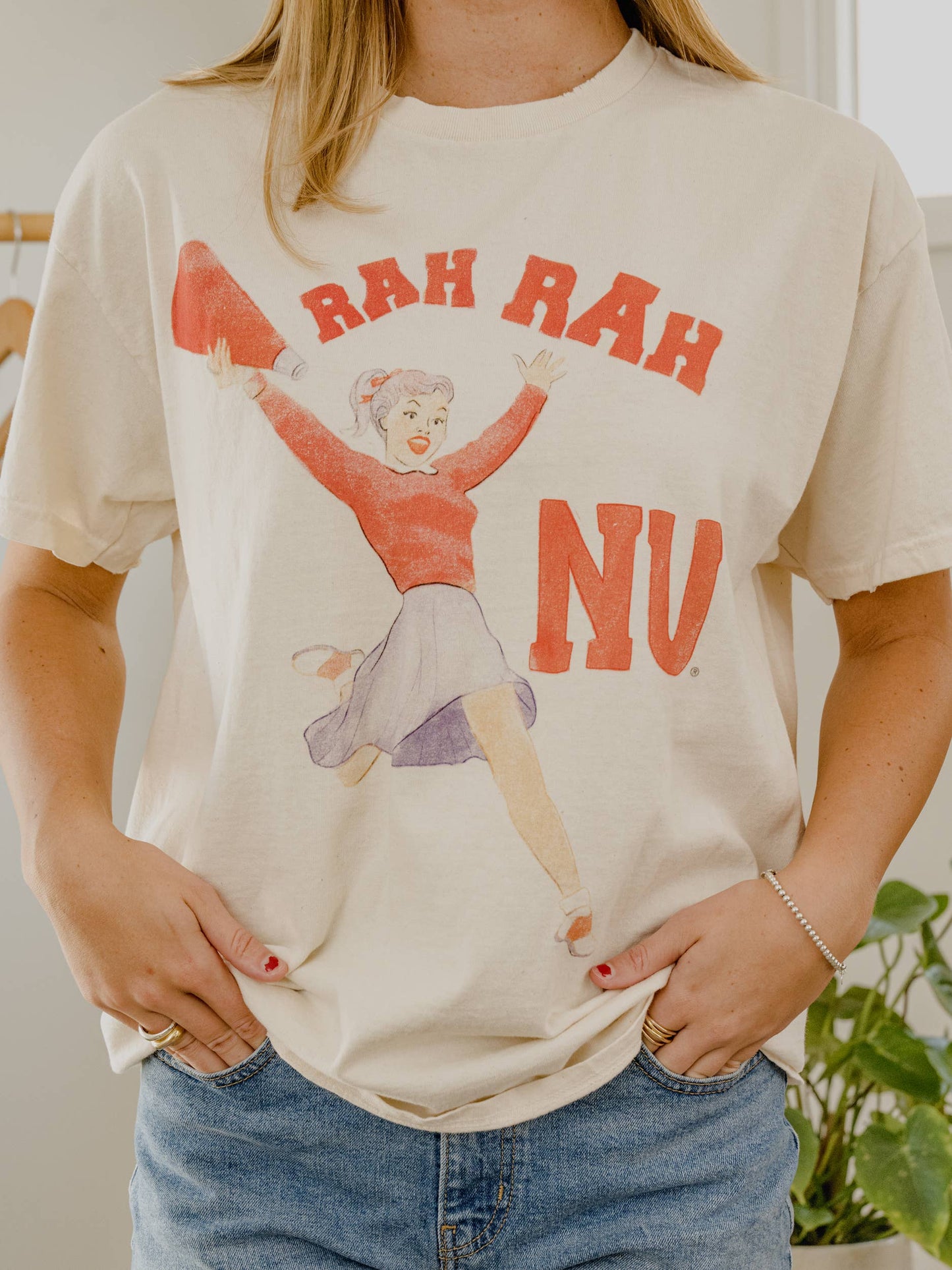Nebraska Corn Huskers Rah Rah Off White Thrifted Tee