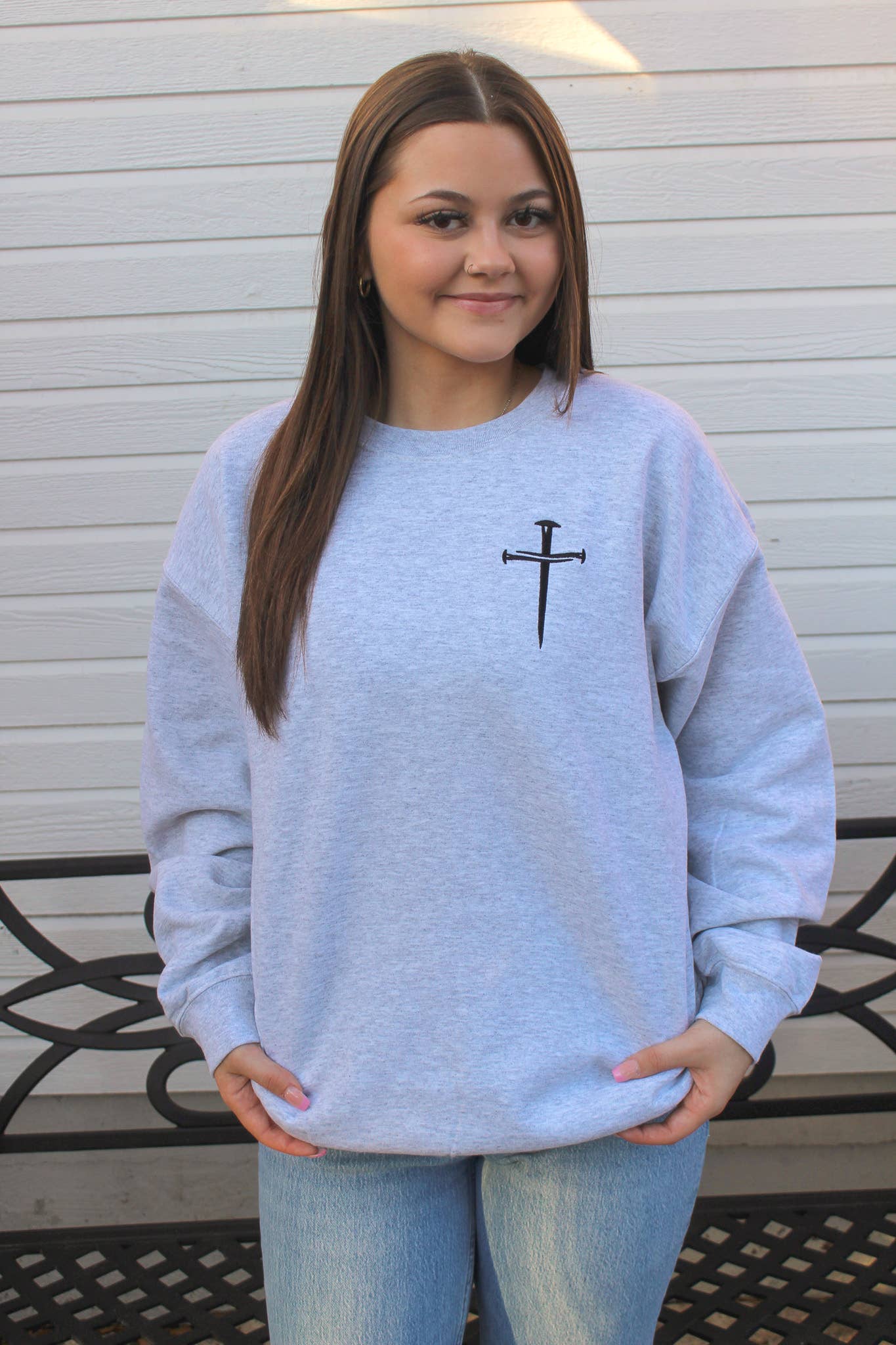 Nail Cross Embroidered Sweater