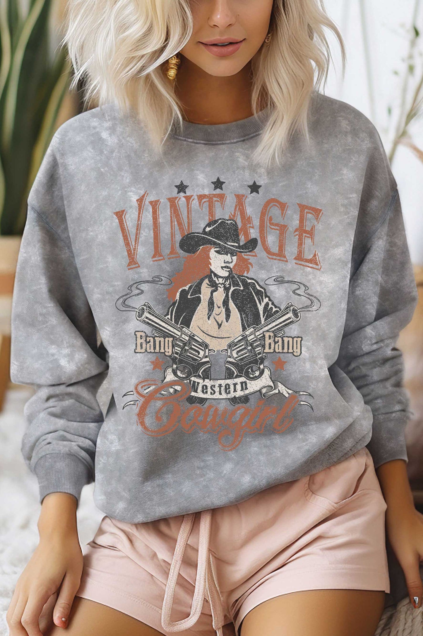 Vintage Bang Bang Western Cowgirl Mineral Brushed Sweatshirt