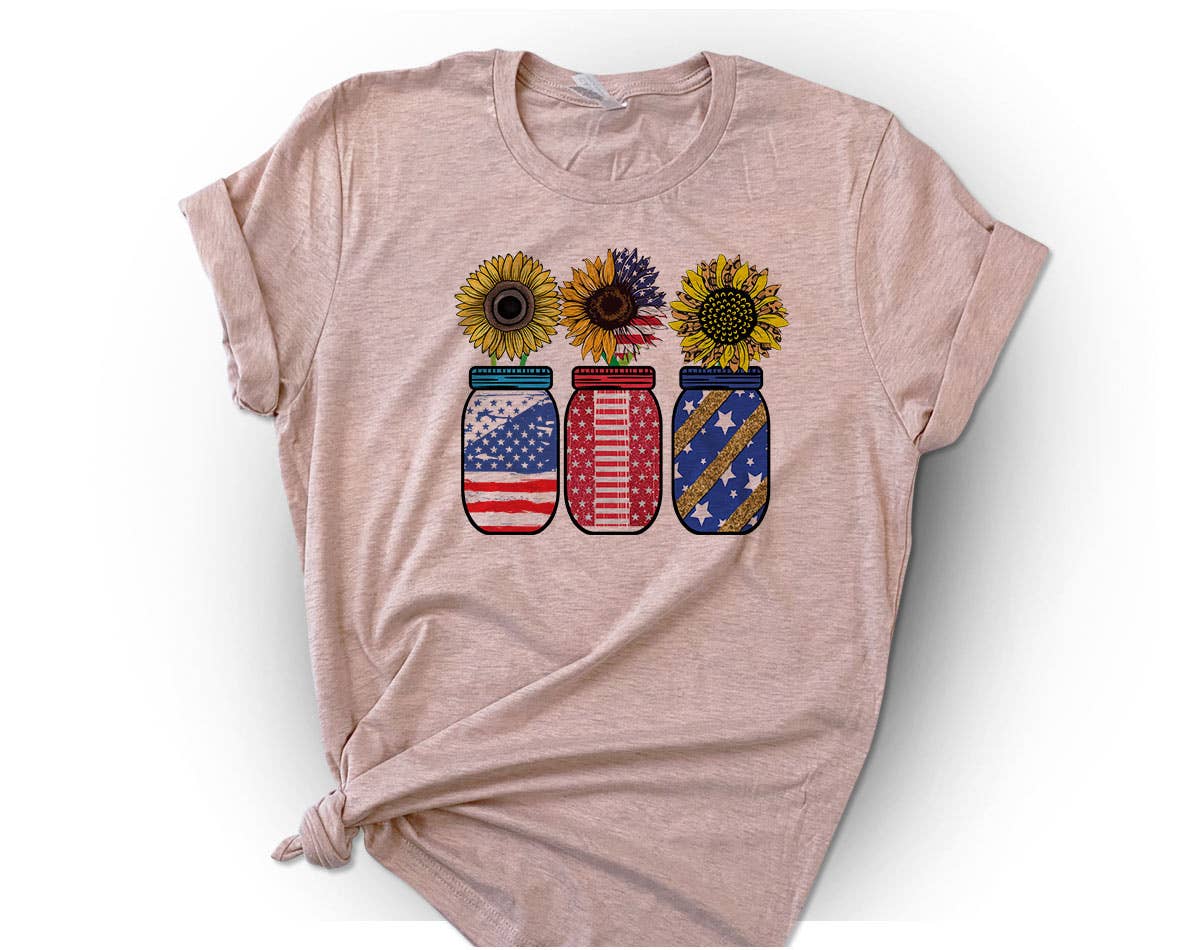 Mason Jar Sunflower -  USA Fun July 4th Patriotic T-Shirt