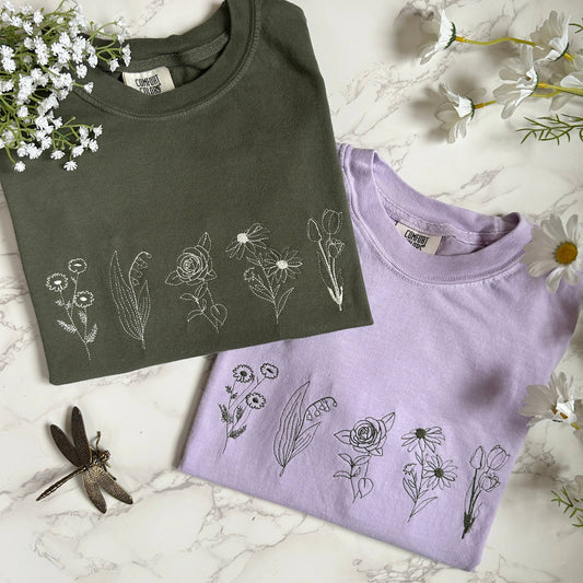 Embroidered Wildflower Spring Outdoorsy Plant Tshirt