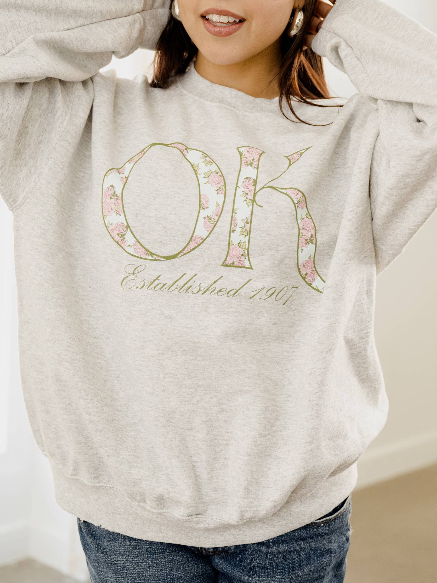 Ok Oklahoma Palace Rose Ash Thrifted Graphic Sweatshirt