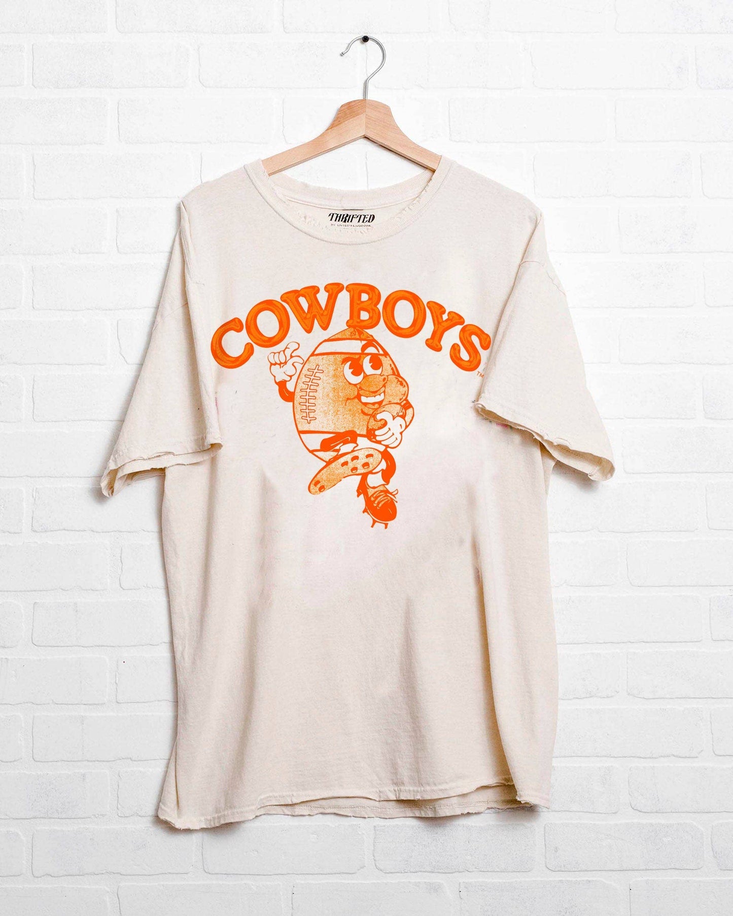 Osu Cowboys Football Run Off White Thrifted Tee