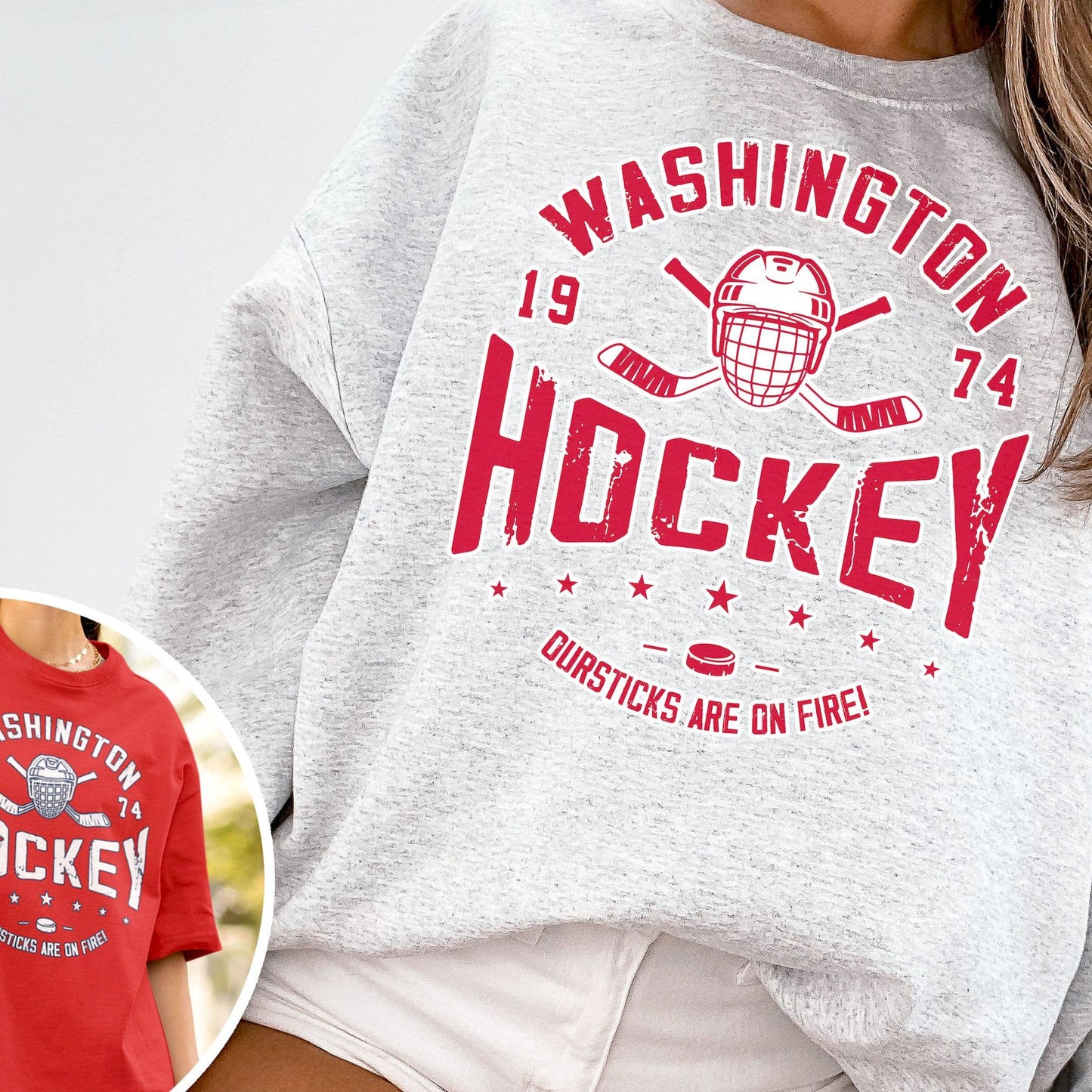 Retro Washington Capitals Ice Hockey Crewneck Sweatshirt