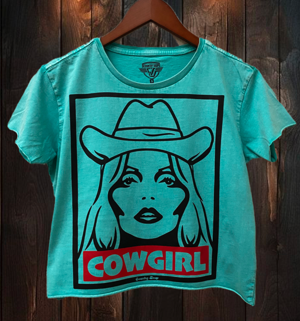 Cowgirl Regular Cropped Acid Wash T-Shirt