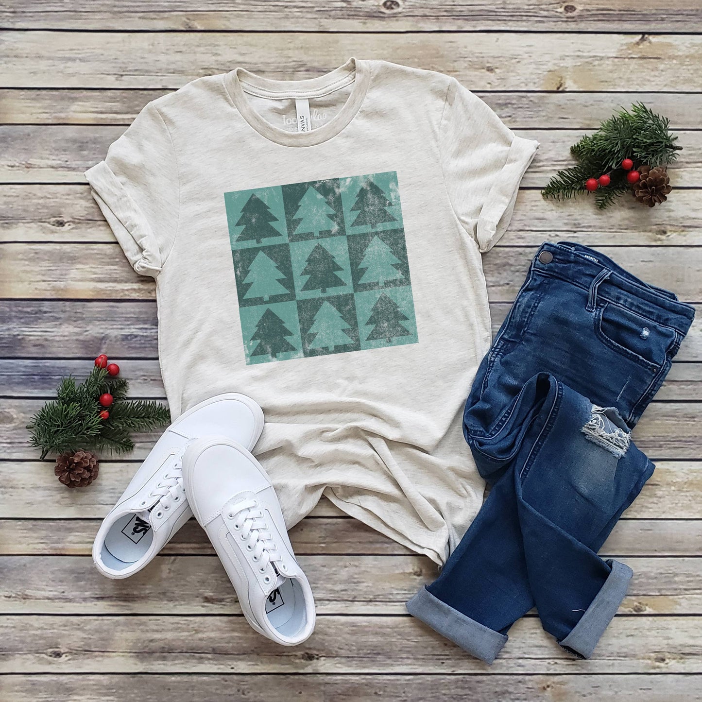 Checkered Trees Tee | Christmas | Sizes XS-2XL