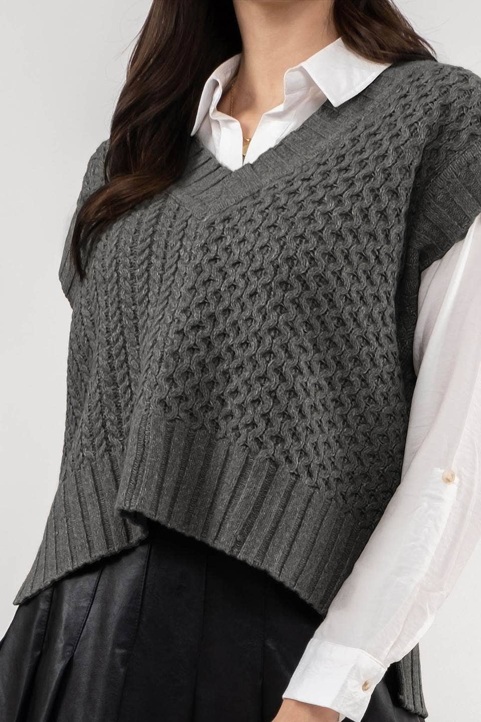 Split Contrast Knit Sweater Vest