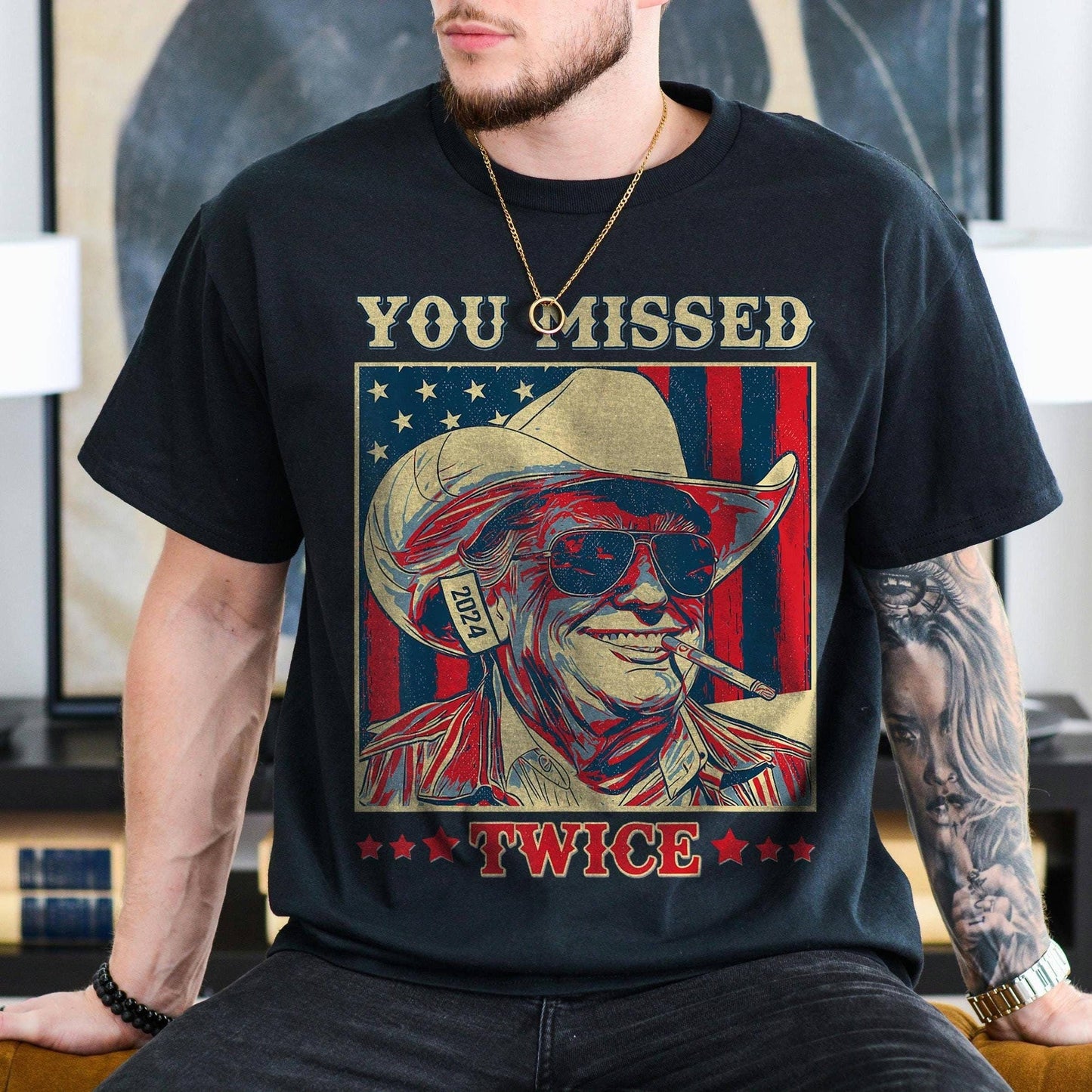 Trump Shirt - You Missed Twice Funny Cowboy Hat T-Shirt