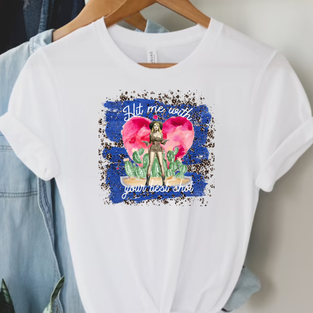 Hit Me with Your Best Shot Retro Pinup Cowgirl T-Shirt