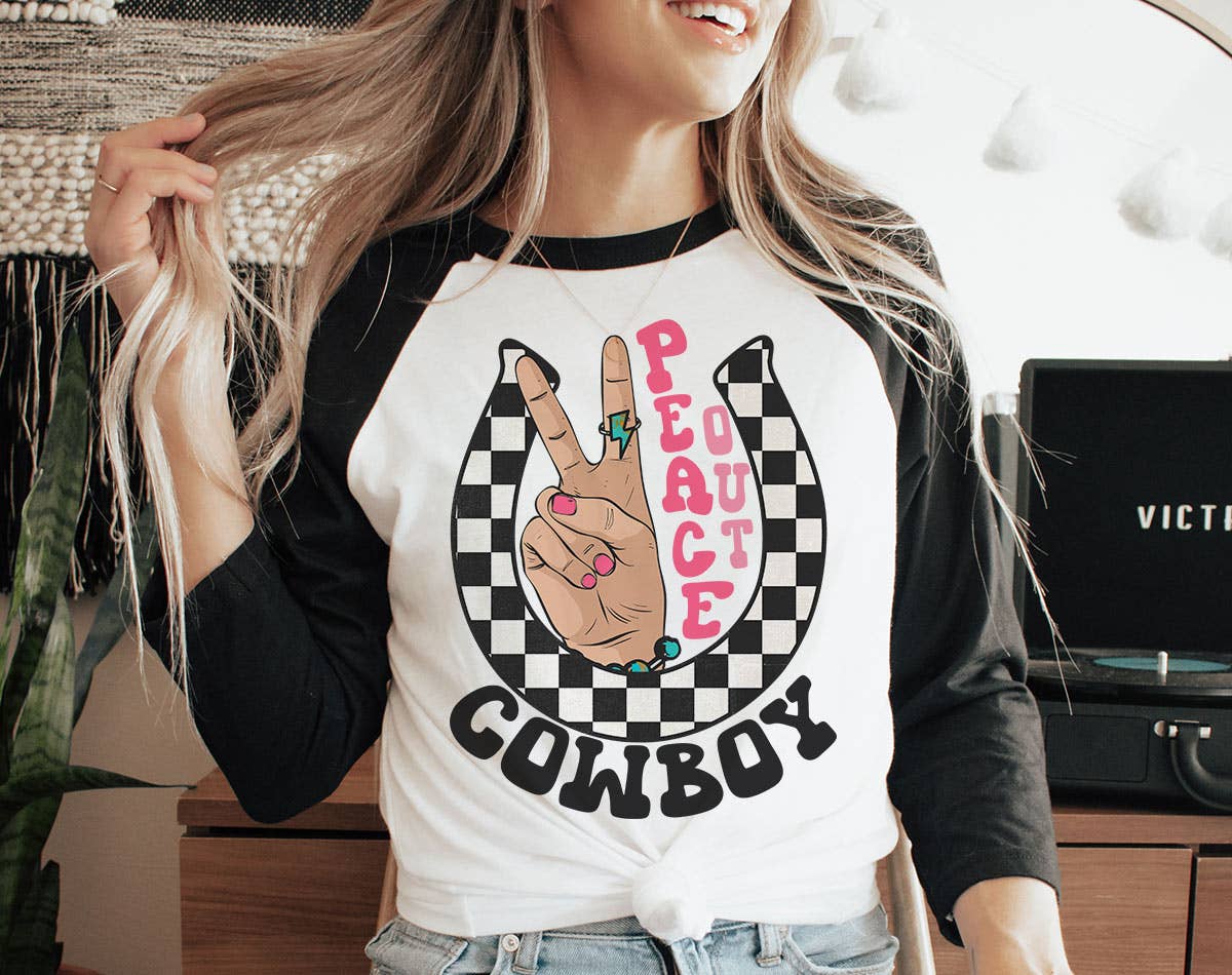 Peace Out Cowboy -  Hippie Western Baseball T-Shirt