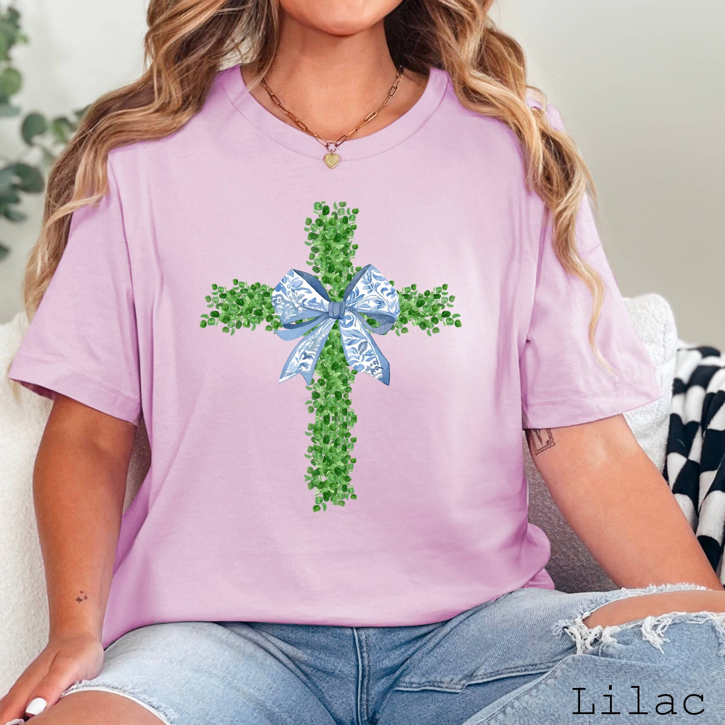 Easter Graphic Tee | Coquette Boxwood Cross | Bella Canvas