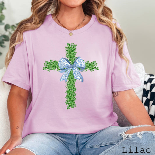 Easter Graphic Tee | Coquette Boxwood Cross | Bella Canvas
