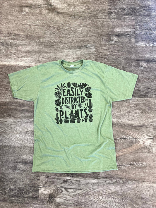 Easily Distracted By Plants On Heather Green Tee