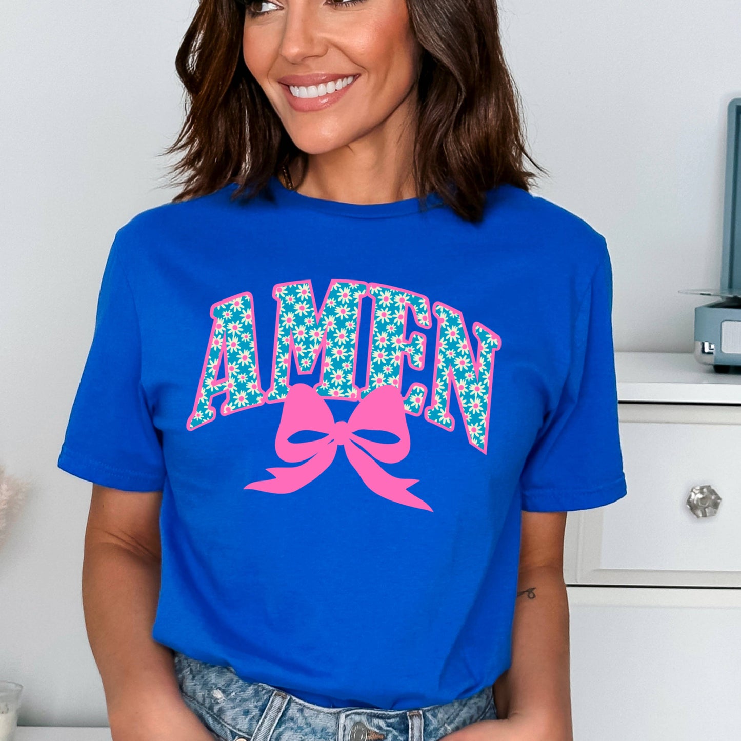 Amen Coquette Bow Christian Graphic Tee | Gildan