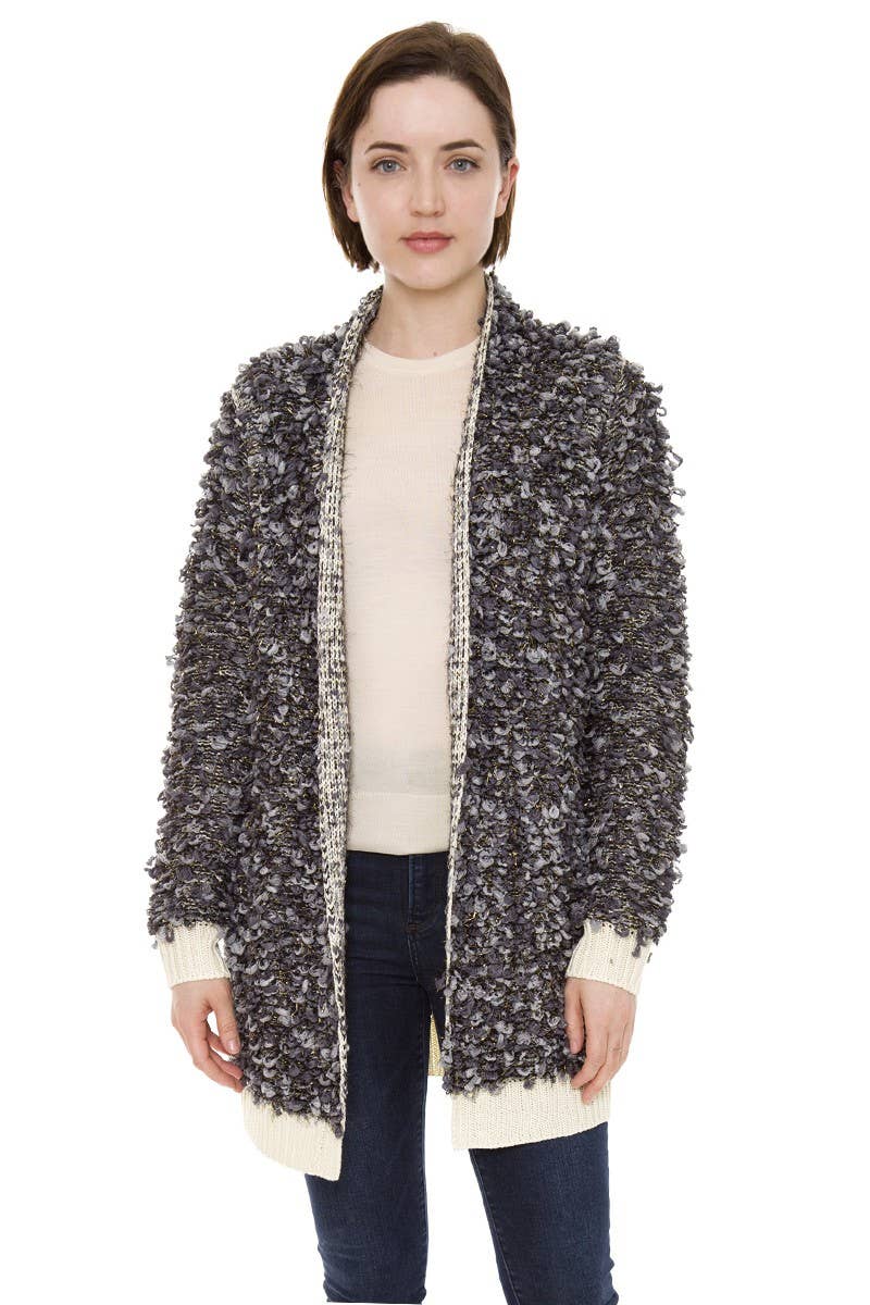 Confetti Boucle Open Front Long Cardigan Sweater