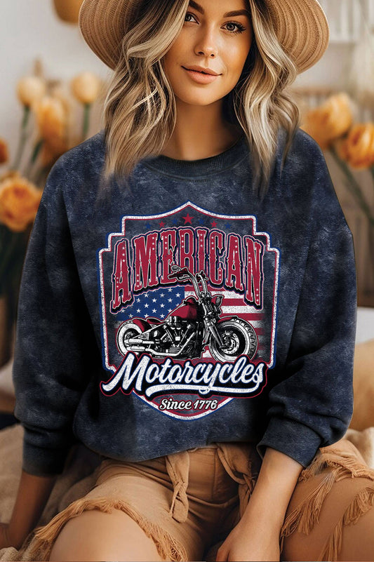 Motorcycle America Flag Graphic Mineral Brushed Sweatshirt