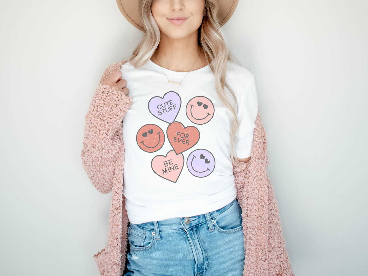 Happy Face Hearts | Valentines Day Graphic Tee