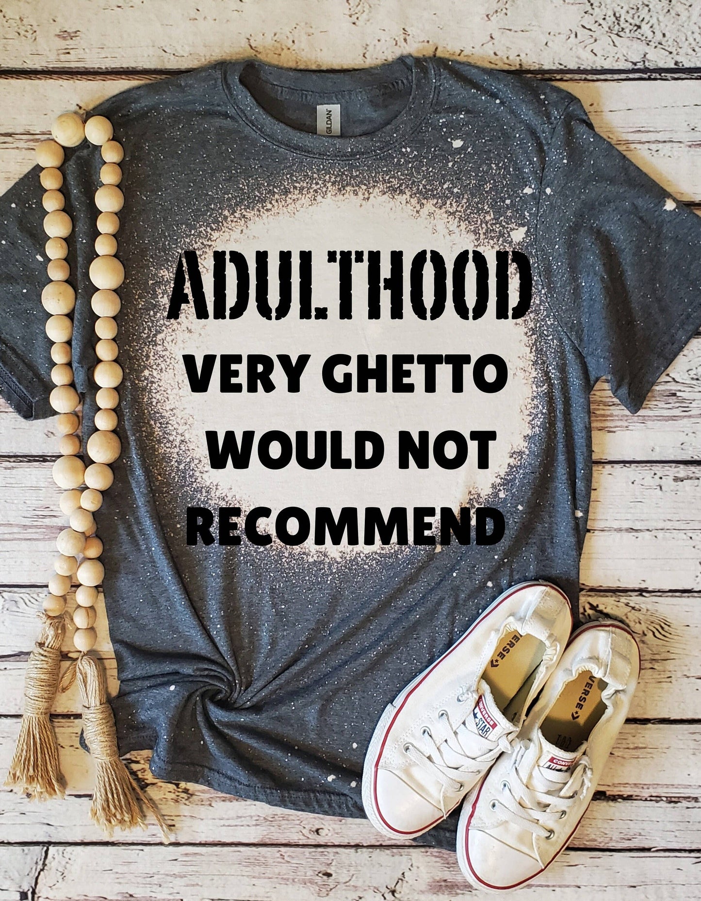 Adulthood Ghetto Bleached Graphic T-Shirt, Plus Size Retro