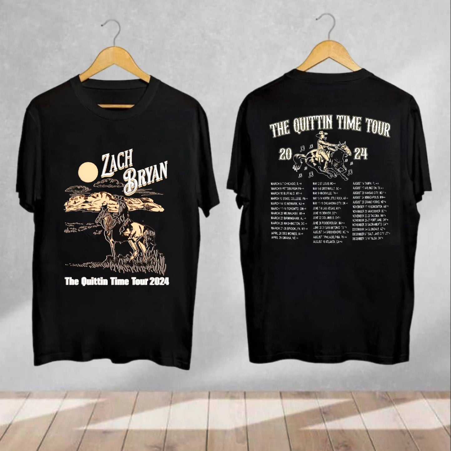 Zach Bryan 'the Quittin' Time Tour 2024' Cowboy T-Shirt