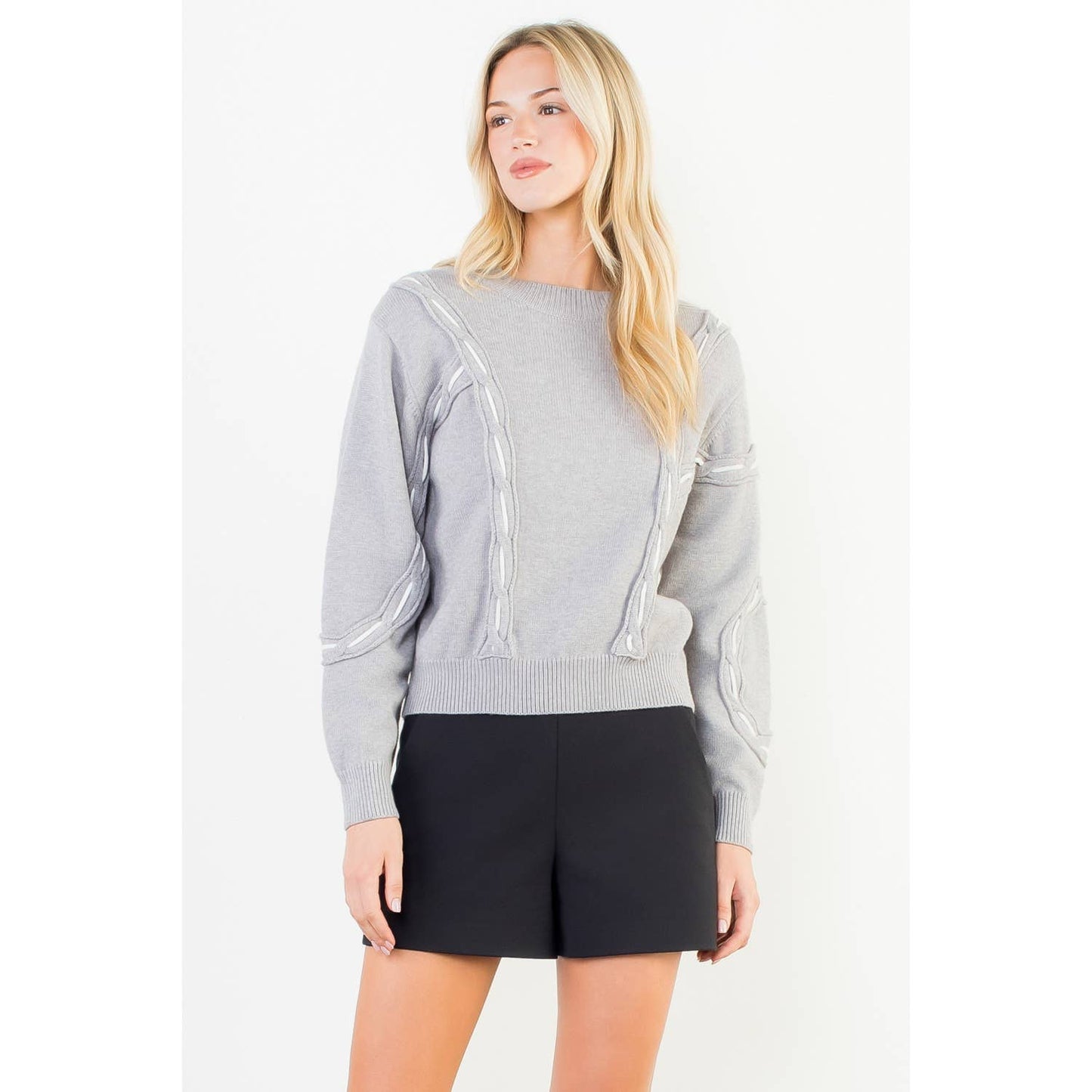 Raised Cable Detail Knit Sweater
